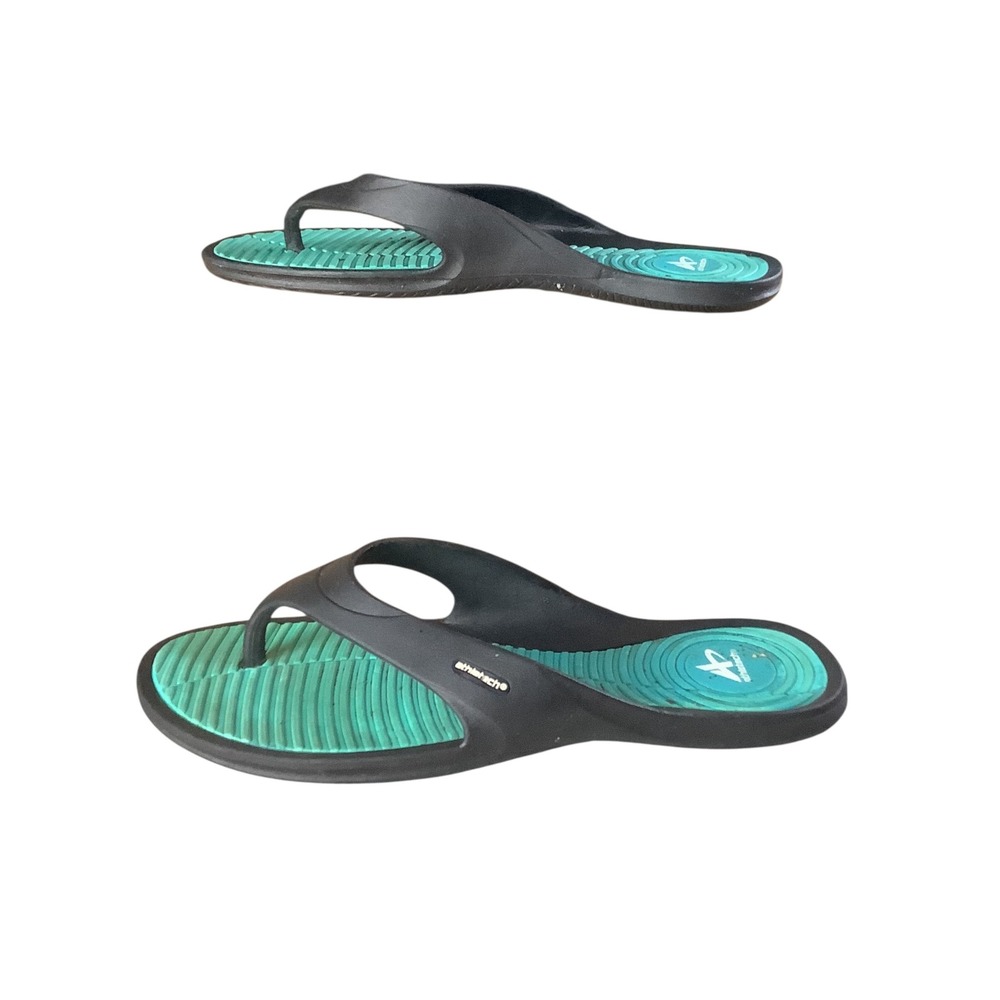 Athletech Flip Flop Sandals Womens 9/10 Black Teal Beach Sport Casual Comfort